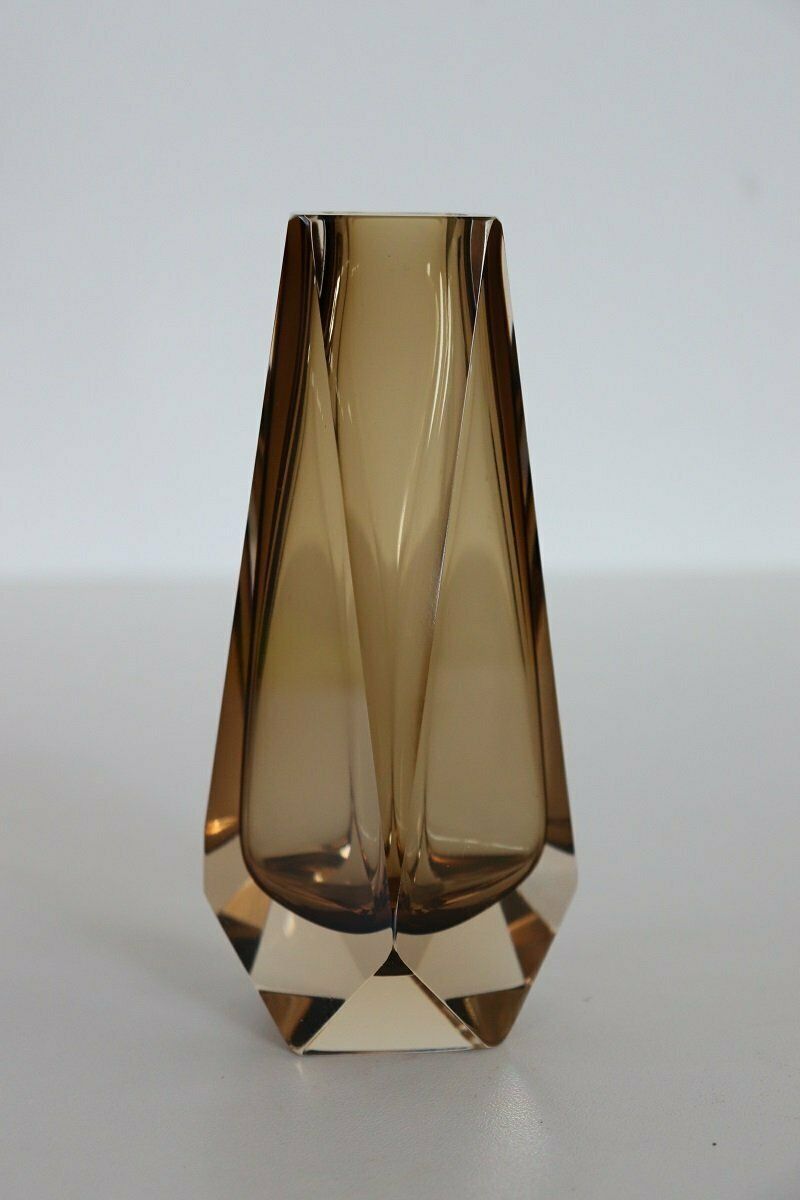 Murano Art Glass Smoked Amber Vase By Alessandro Mandruzzato, 1960s photo Home Decor