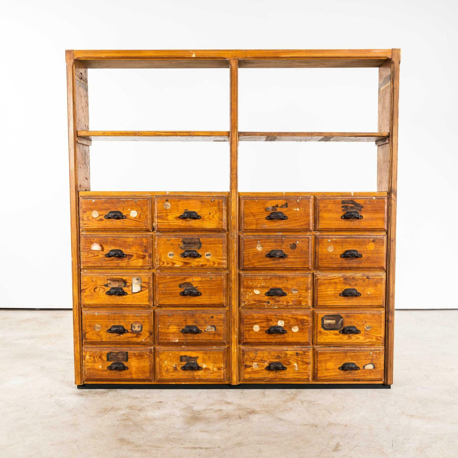 1940’s Faux Wood Workshop Shelving – Twenty Drawers