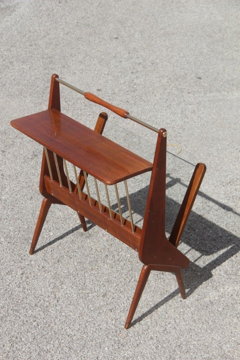 Magazine Rack In Shaped Wood From The 1950s Italian Design Cesare Lacca  photo vinterior