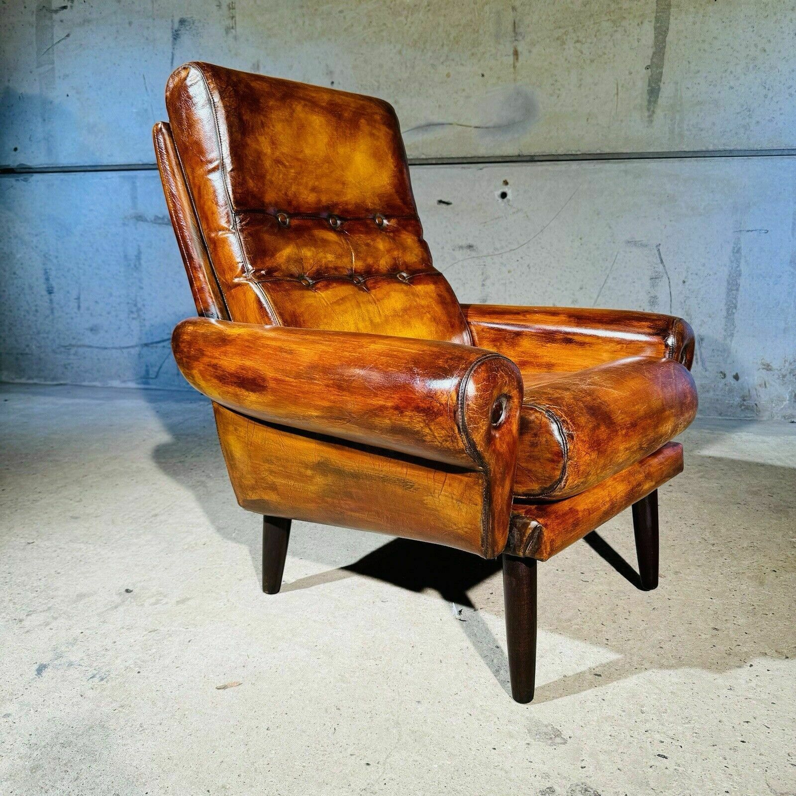Vintage Danish Leather Armchair   Neat Proportions, Vibrant Light Tan photo 798.0