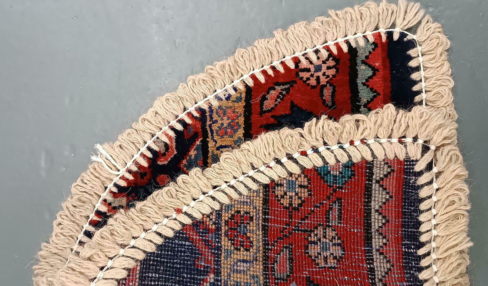 Handmade Rug Doormat Red Oriental Rug Half Circular Interior Carpet Mat Entrance photo Textiles