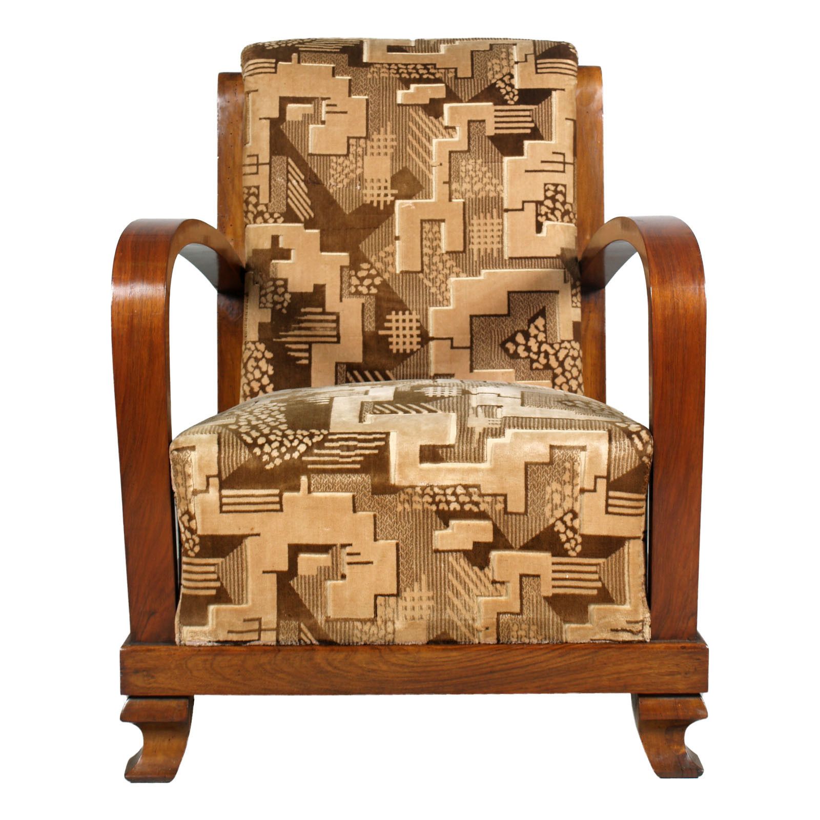 photo for sale Early 20th Century, Pair Of Italy Art Deco Armchairs, Fortunato Depero Attributed