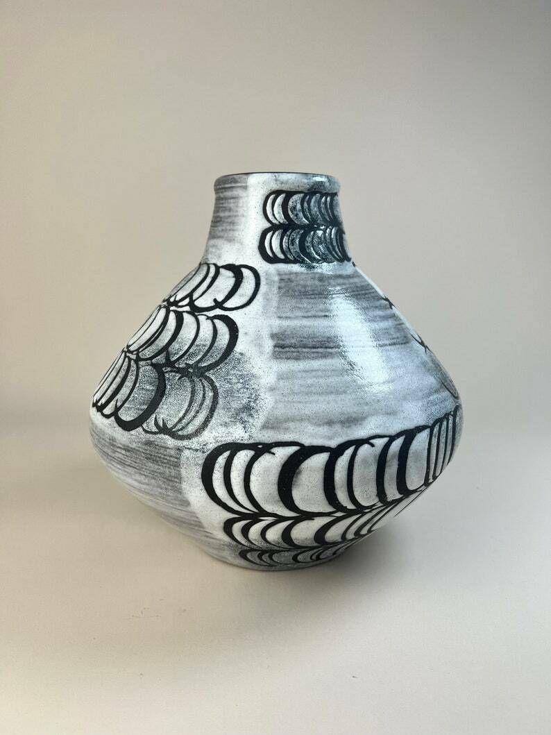 Swiss Pottery Vase , Ziegler Schaffhausen Ceramic Ufo Vase, Made In Switzerland photo for sale