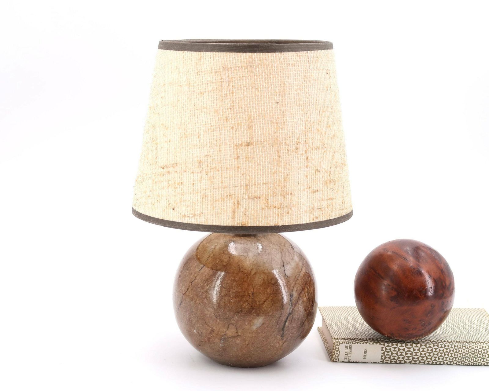 Brown Marble Table Lamp, Beige Lampshade, 1960s / Minimalist Decor, Vintage photo furniture