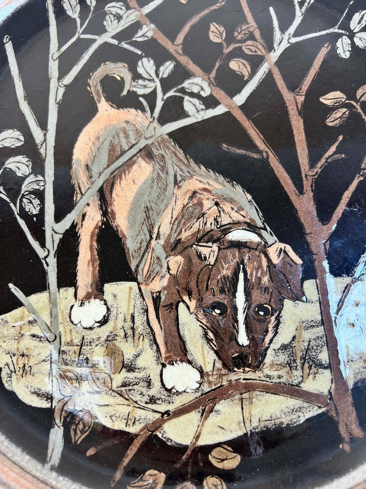 Vintage Hunting Dog Wall Plate, Rheinfelden Handarbeit Pottery Wall Plate  Hand Painted, Made In Switzerland. photo 98.0