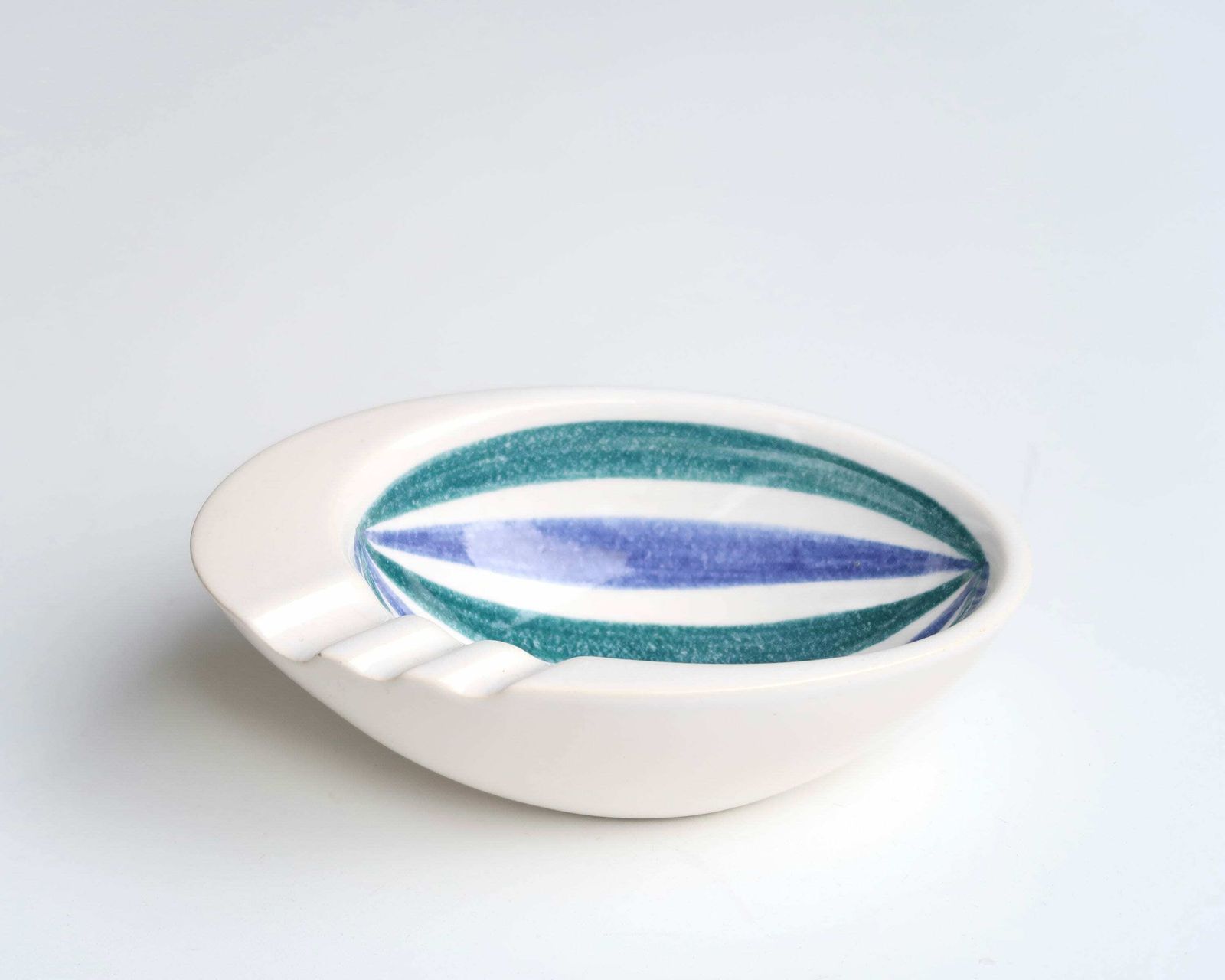 Stripped Ceramic Ashtray By Flora Gouda, Zebra Holland, 1960s / White, Blue, Green photo for sale