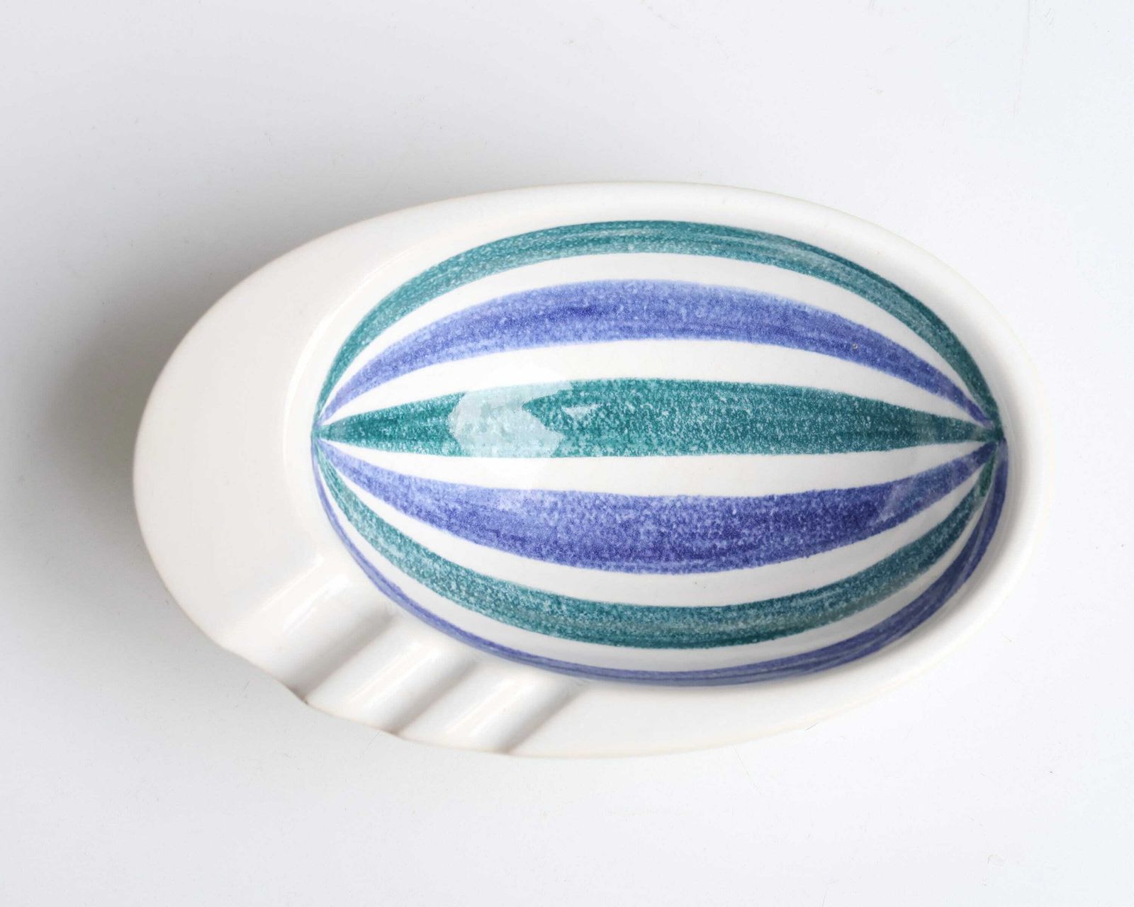 Stripped Ceramic Ashtray By Flora Gouda, Zebra Holland, 1960s / White, Blue, Green photo Home Decor
