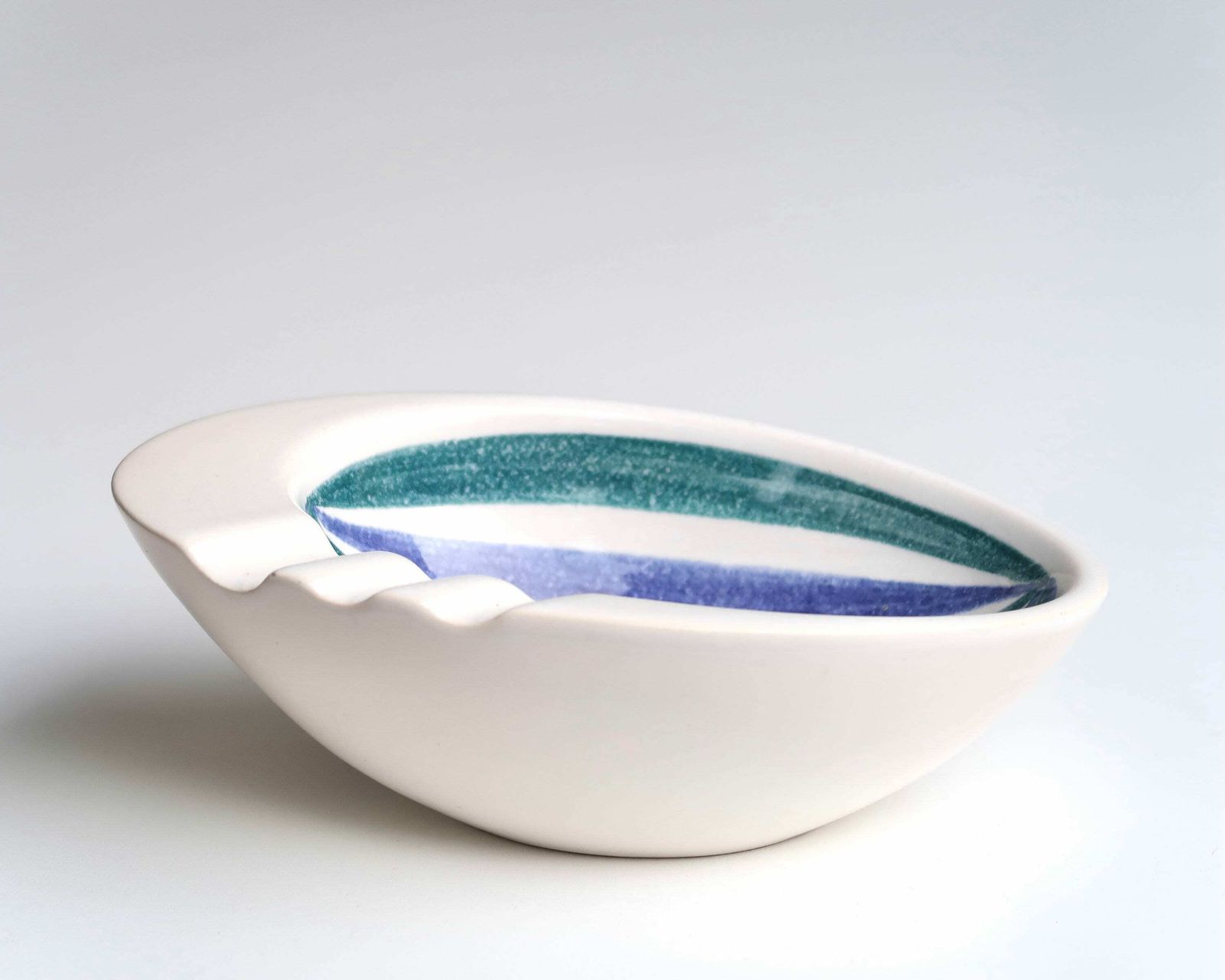 Stripped Ceramic Ashtray By Flora Gouda, Zebra Holland, 1960s / White, Blue, Green photo 101.0