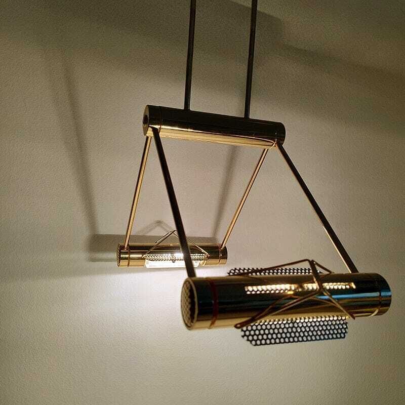 photo for sale 1970s Gorgeous Pendant Lamp In Brass By Cattaneo. Made In Italy