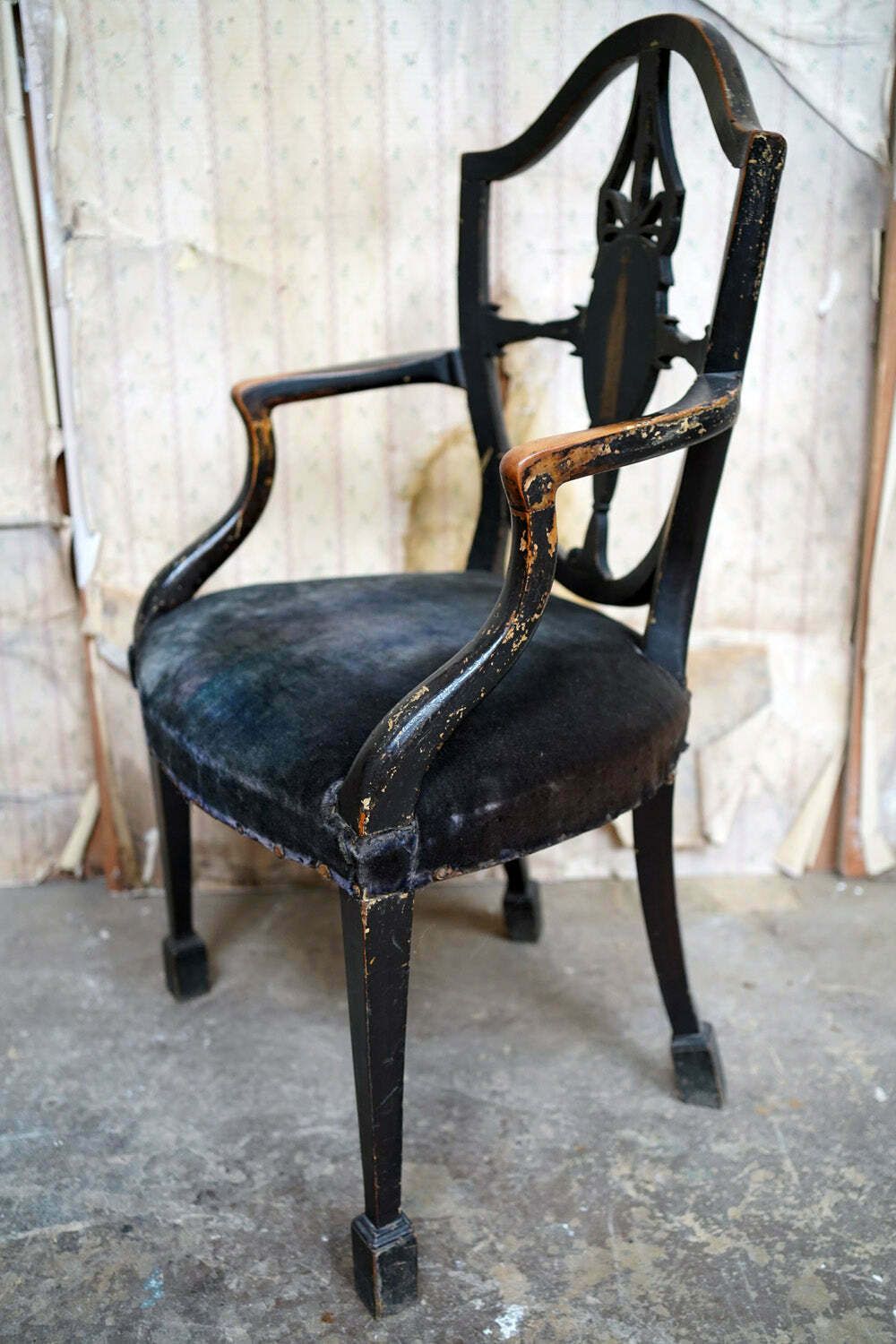 A George III Period Black Painted Open Armchair C.1780 photo vinterior