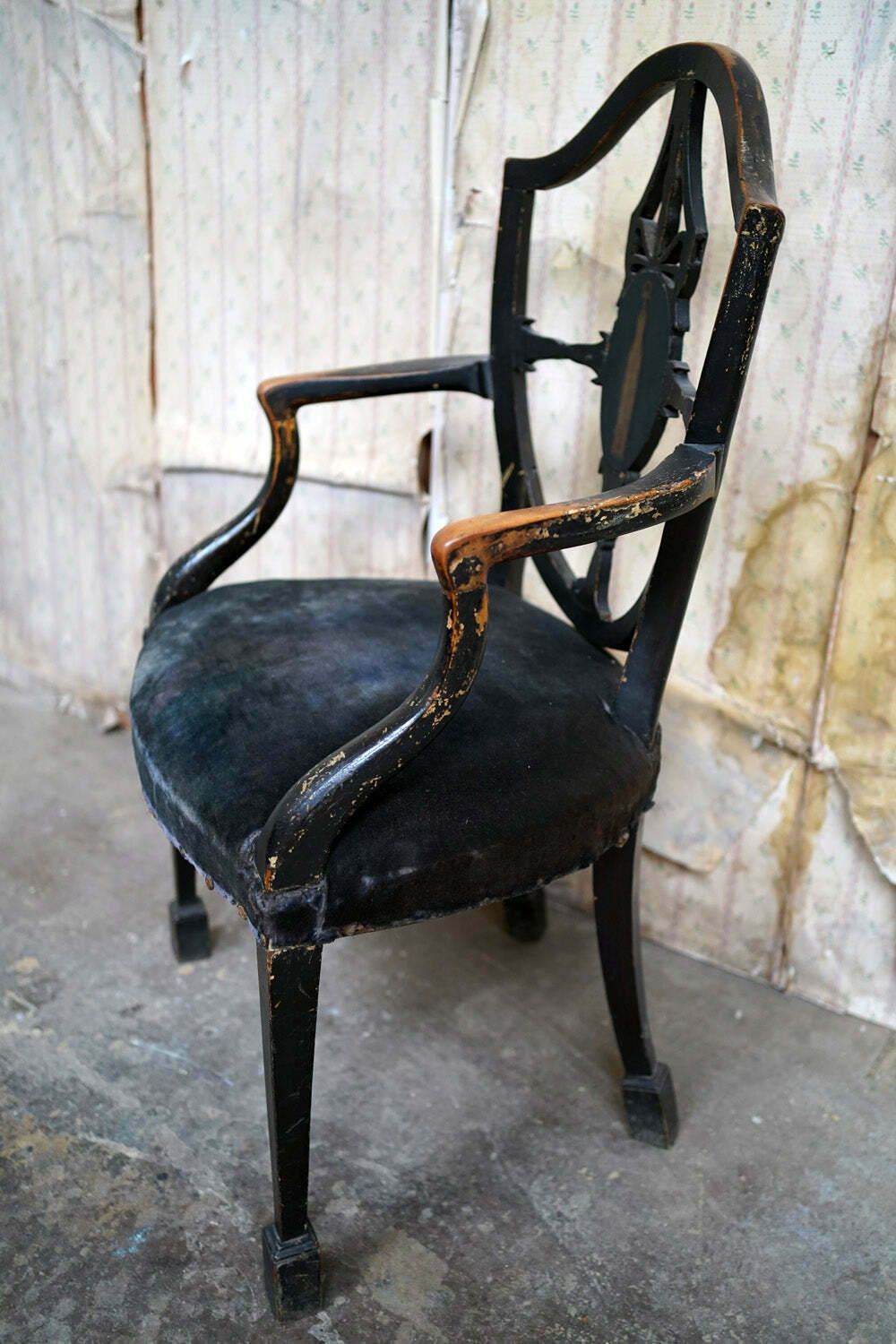 A George III Period Black Painted Open Armchair C.1780 photo vintage