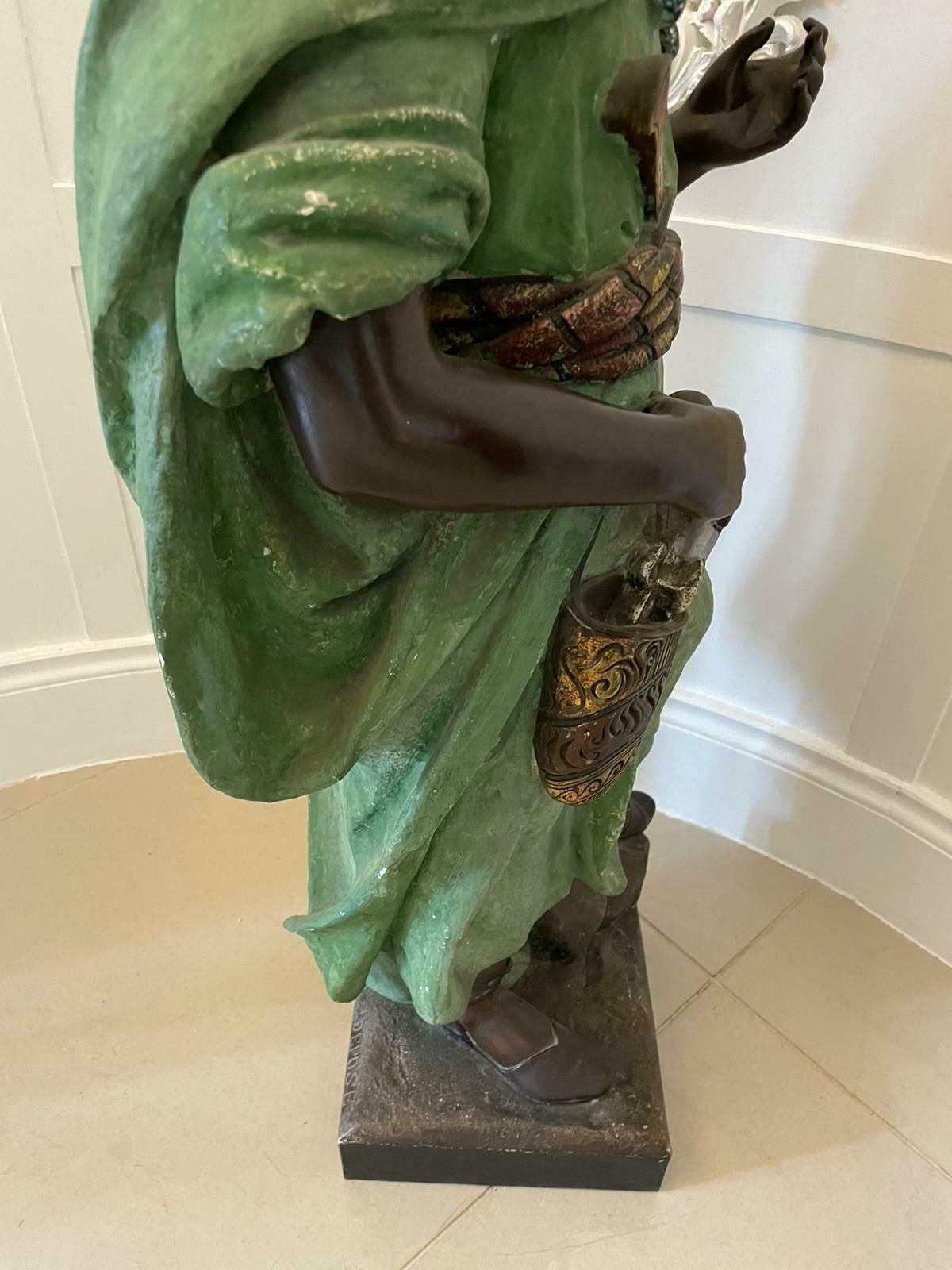 Spectacular Pair Of Large Antique Quality Orientalist Polychromed Plaster Moorish Figures photo for sale