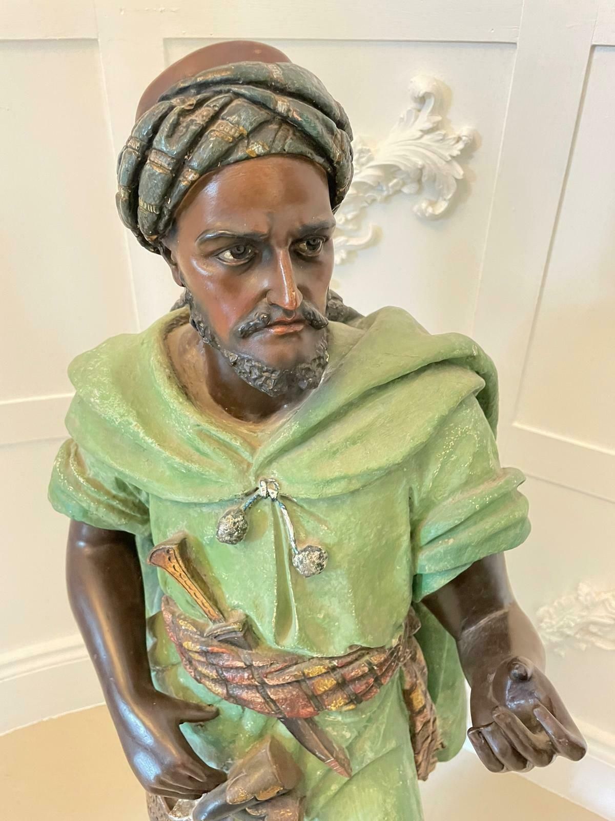photo for sale Spectacular Pair Of Large Antique Quality Orientalist Polychromed Plaster Moorish Figures