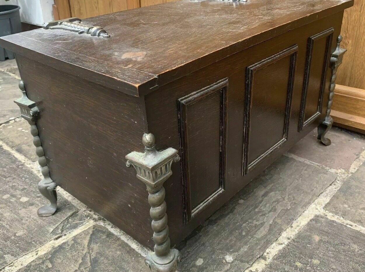 An Early 20th Century Oak And Brass Mounted Fuel Box photo 155.0