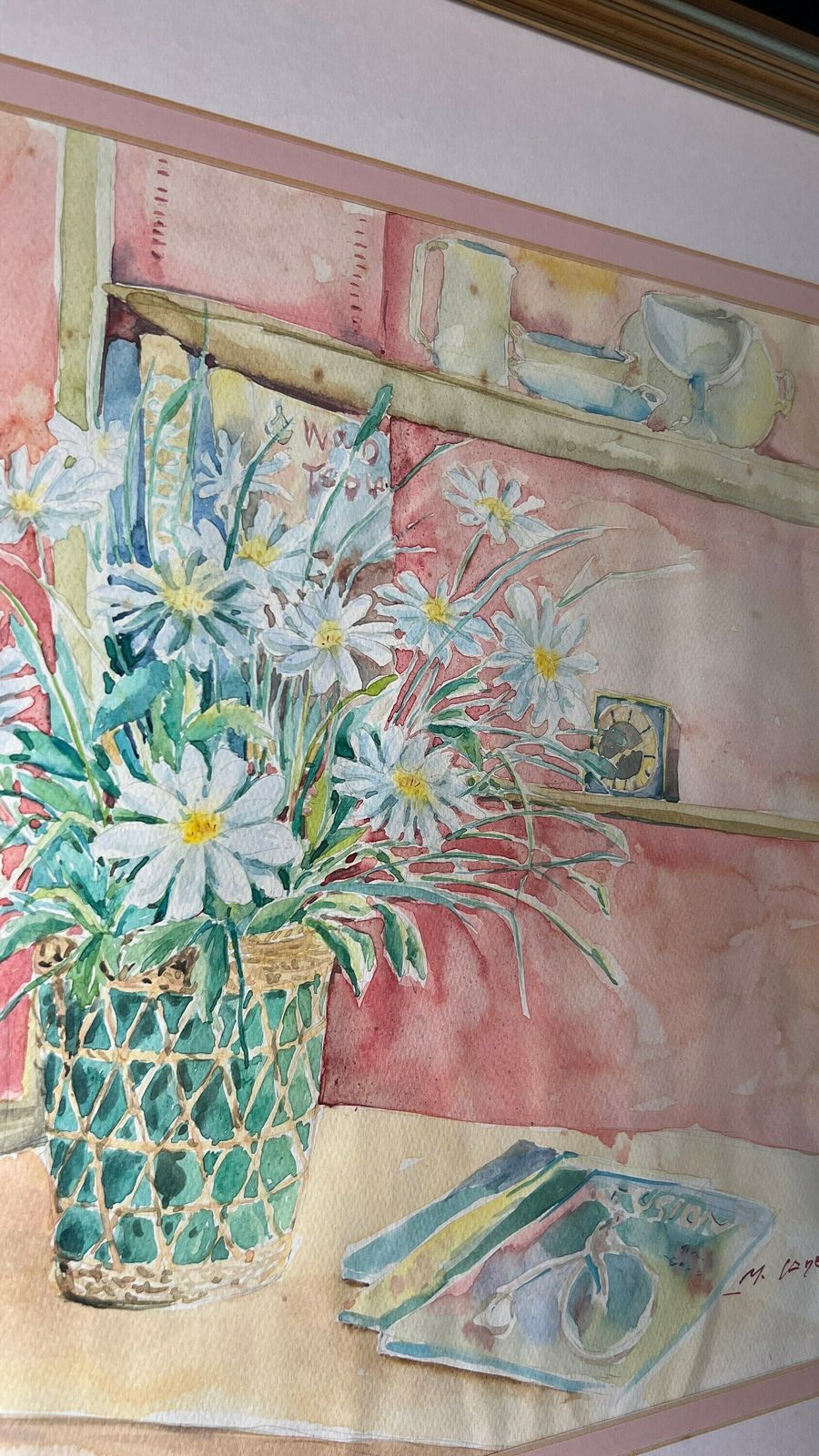 Extra Large Original Watercolour Still Life Painting Depicting Flower Vase On A Table photo 195.0