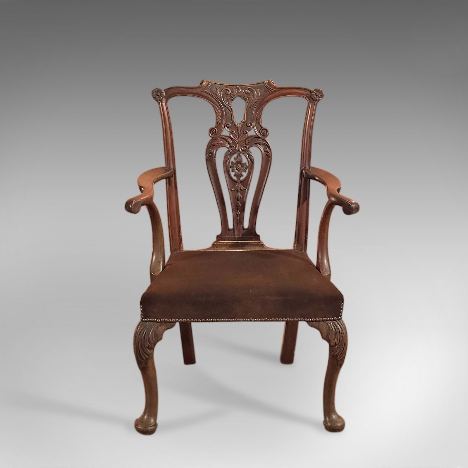 Antique Elbow Chair, 19th Century Armchair In Chippendale Taste photo furniture