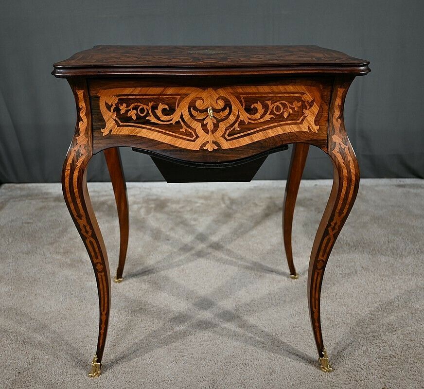 Furniture Rosewood And Palisander Workbench, Louis XV Style, Napoleon III Period – Mid 19th Century photo