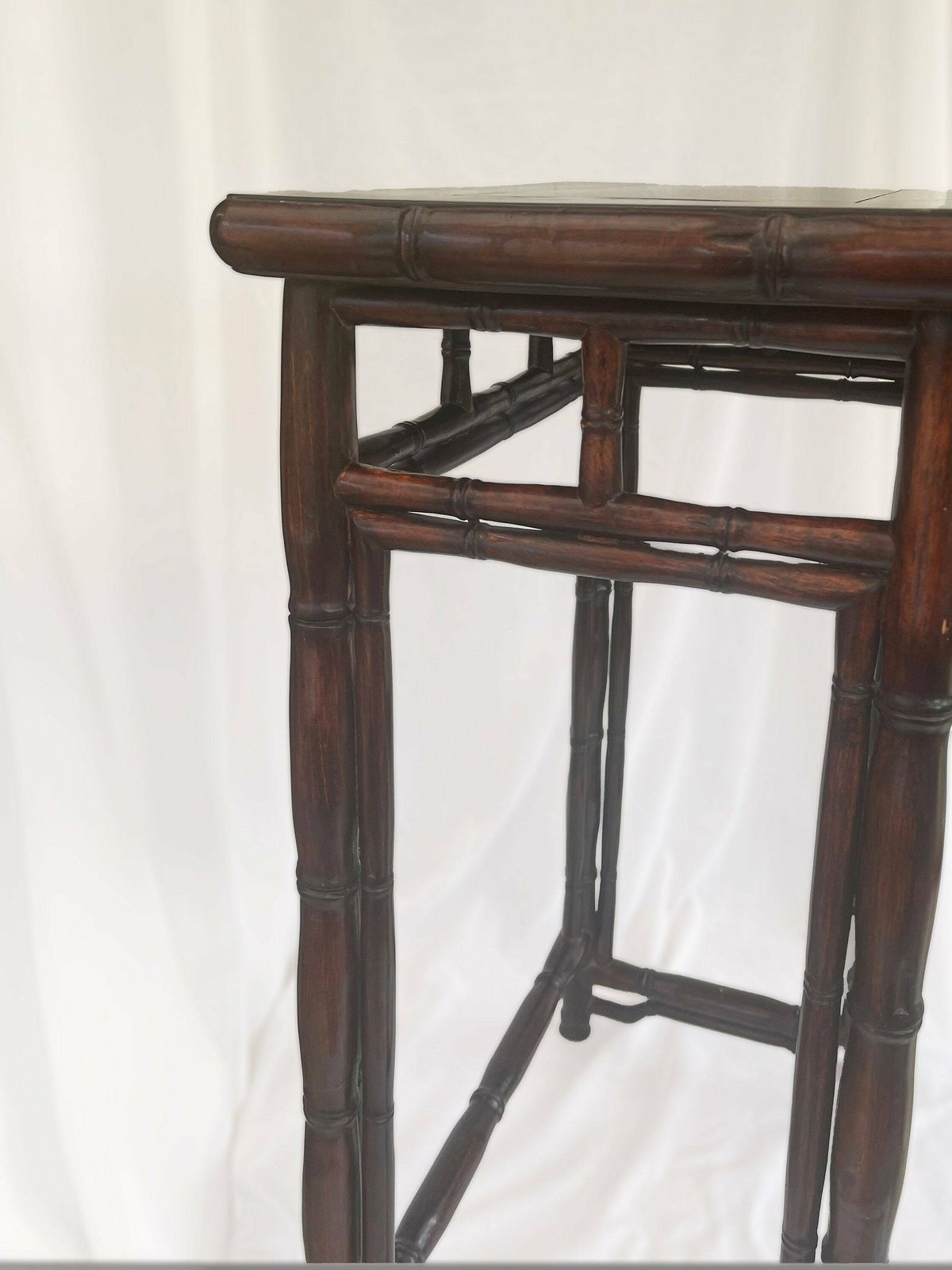 Antique Chinese Hardwood 'Bamboo' High Table Late Qing Dynasty, Dark Brown Late 1800's photo vinterior
