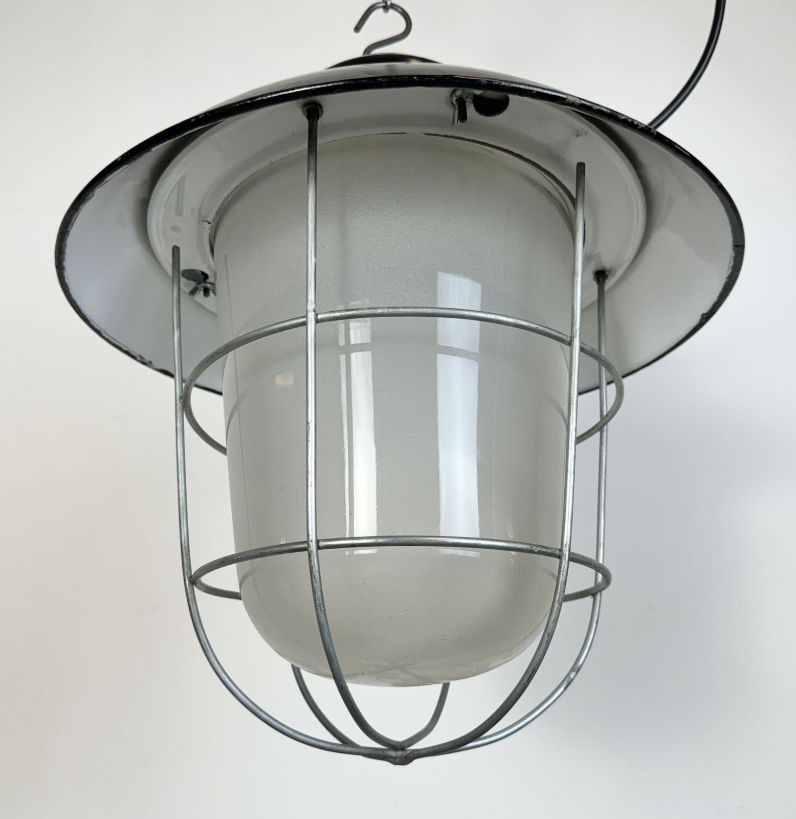 Industrial Black Enamel Factory Hanging Lamp, 1960s, 13x photo vinterior