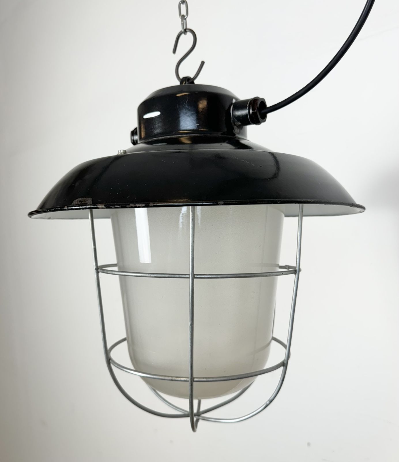 Industrial Black Enamel Factory Hanging Lamp, 1960s, 13x photo buy