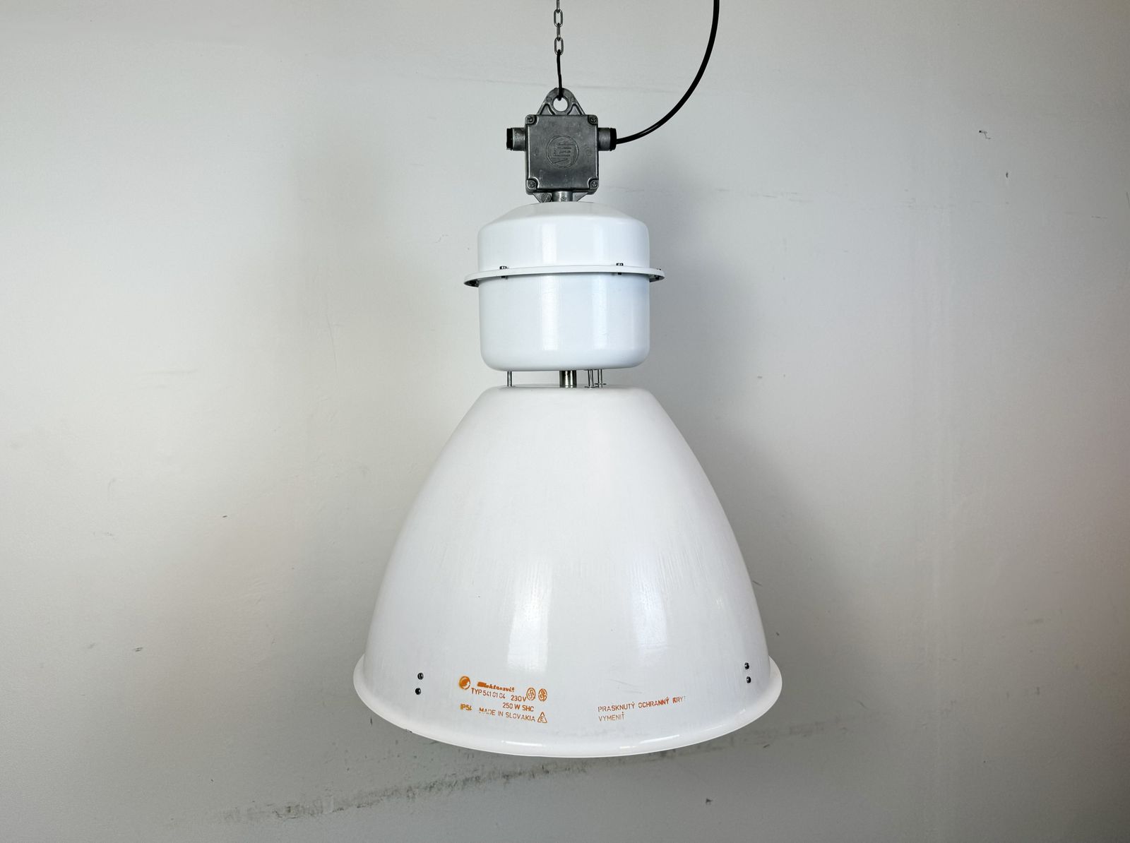 Large White Enamel Industrial Factory Lamp From Elektrosvit, 1990s, 3x photo for sale