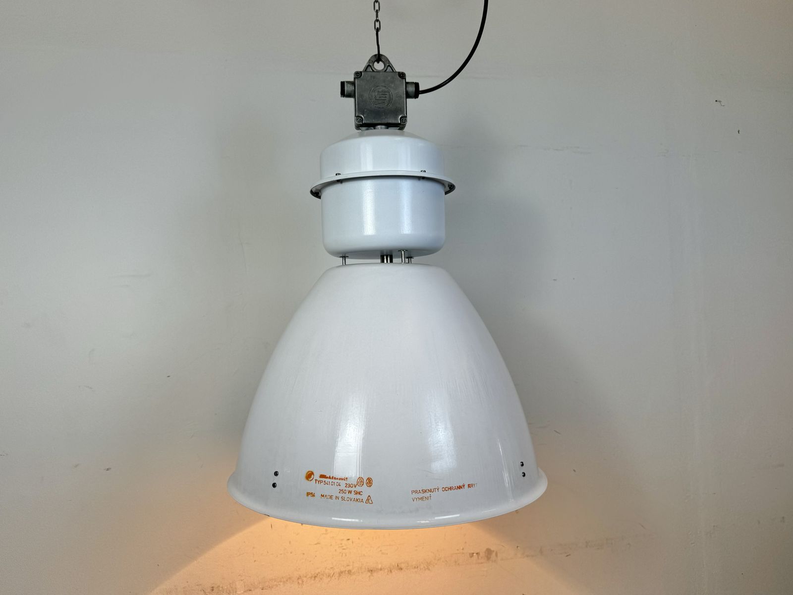 Large White Enamel Industrial Factory Lamp From Elektrosvit, 1990s, 3x photo Lighting