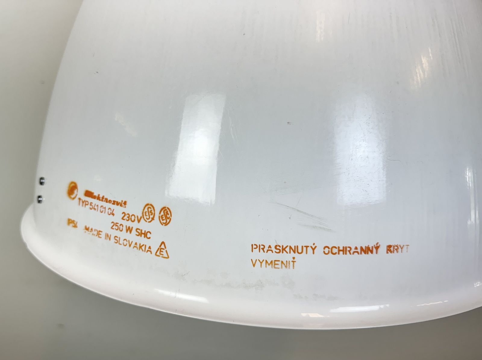 Large White Enamel Industrial Factory Lamp From Elektrosvit, 1990s, 3x photo vinterior