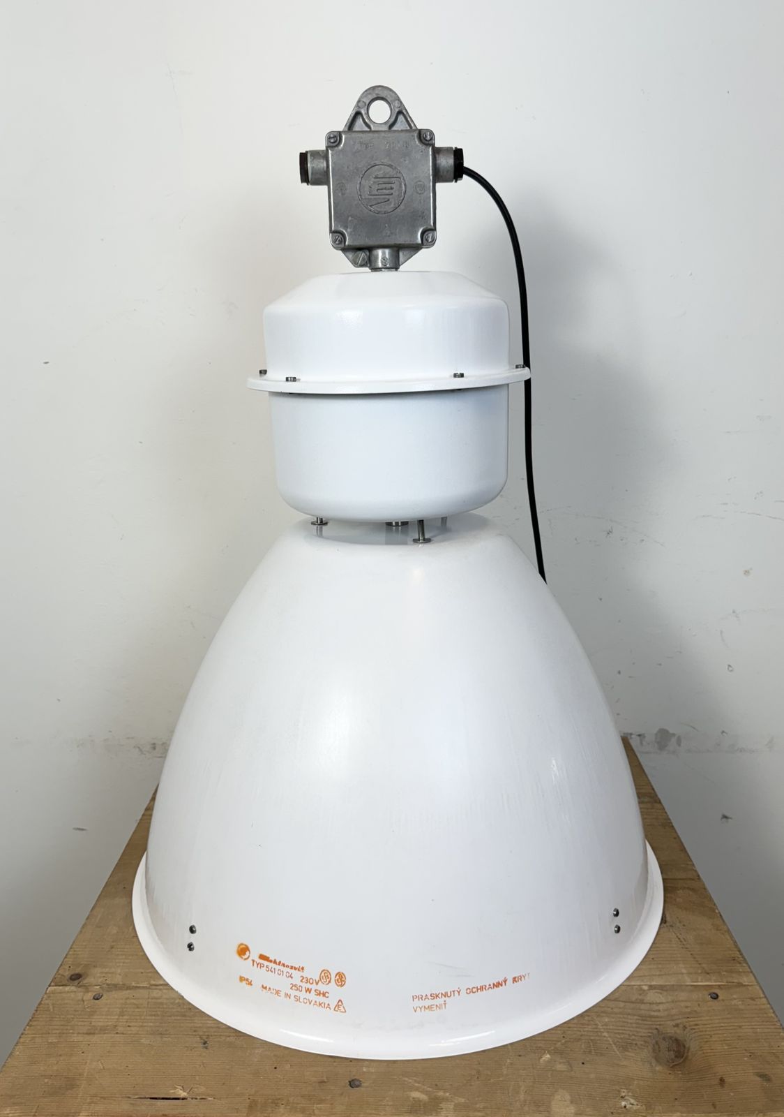 photo furniture Large White Enamel Industrial Factory Lamp From Elektrosvit, 1990s, 3x