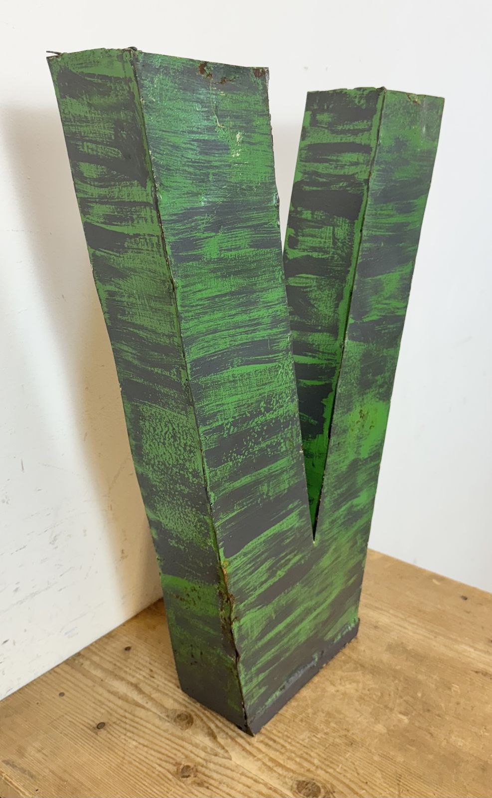 Large Vintage Green Iron Facade Letter V ,1970s photo for sale