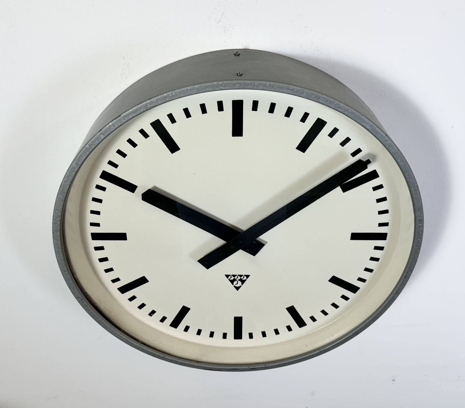 Huge Grey Industrial Factory Wall Clock From Pragotron, 1960s photo furniture