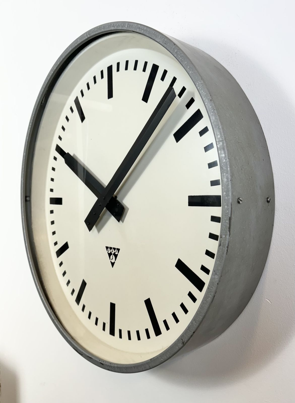 photo for sale Huge Grey Industrial Factory Wall Clock From Pragotron, 1960s
