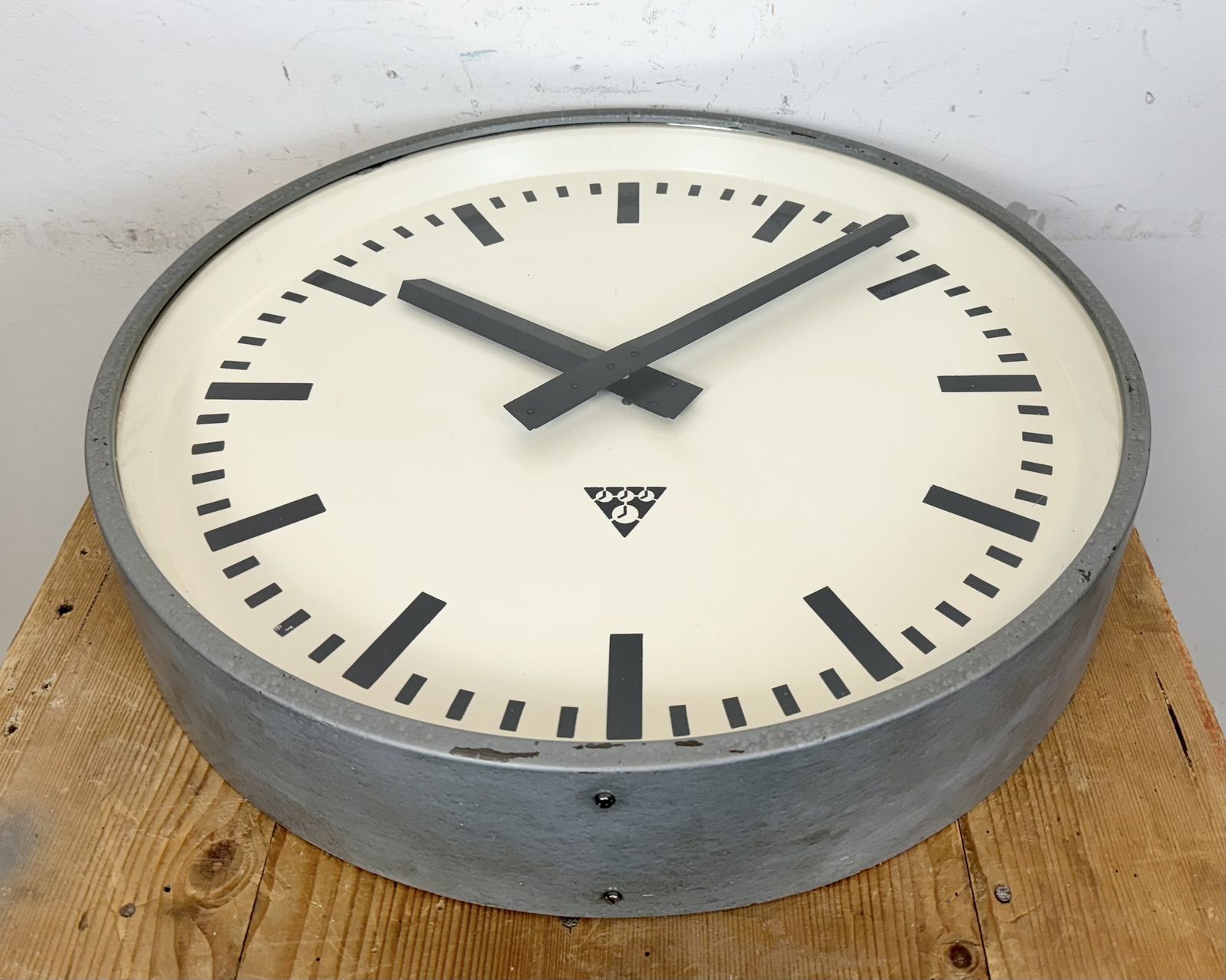 Home Decor Huge Grey Industrial Factory Wall Clock From Pragotron, 1960s photo