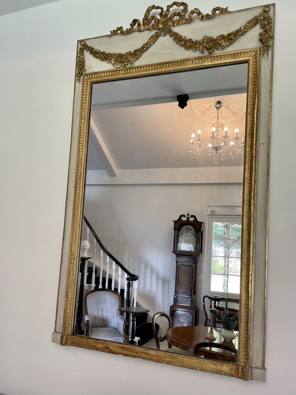 photo for sale Large Antique 19th Century Quality Giltwood And White Painted Overmantle Mirror