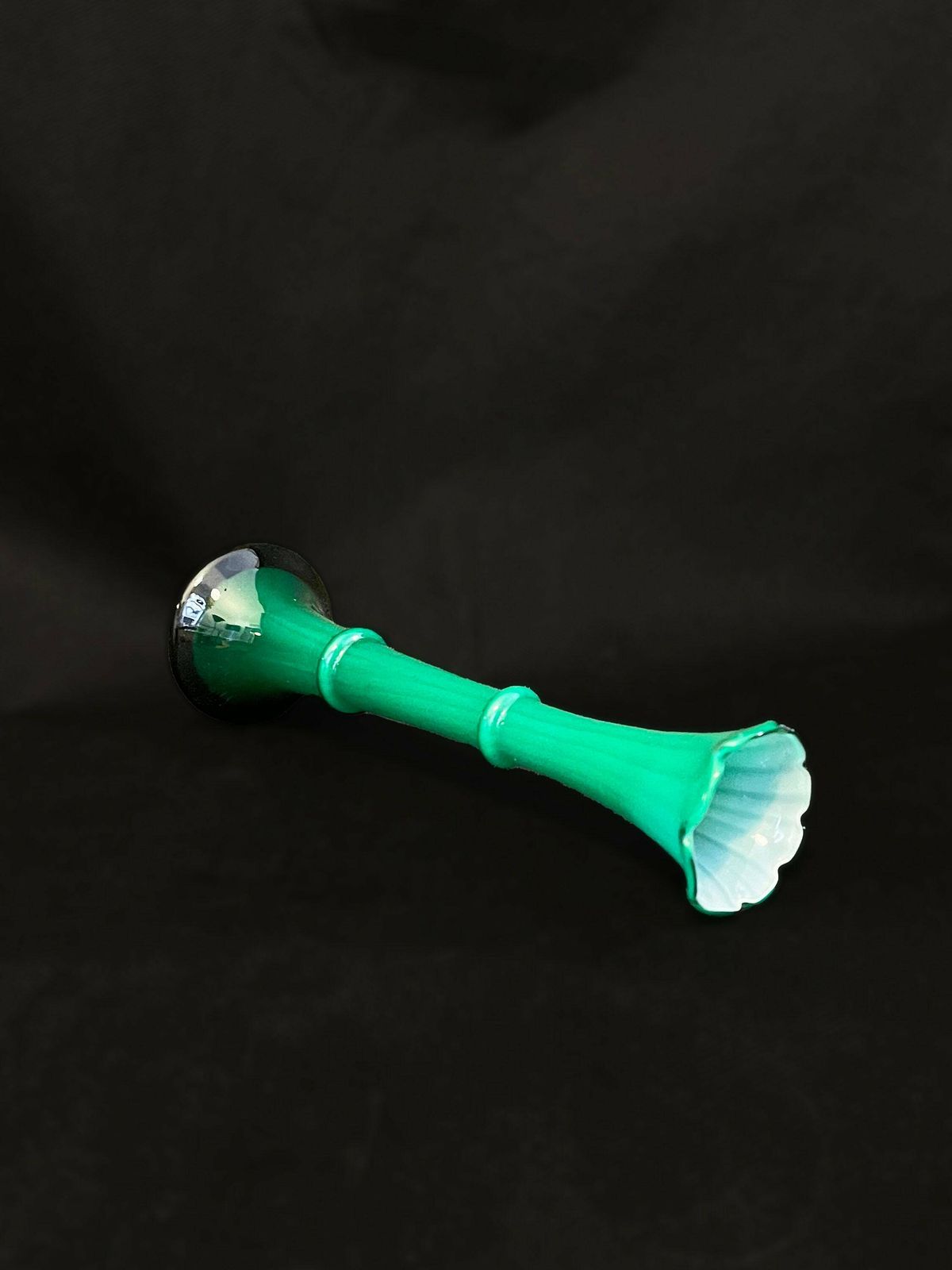 Mid Century Green And Opaline Glass Vase Hand Blown By Carlo Moretti For Murano photo furniture
