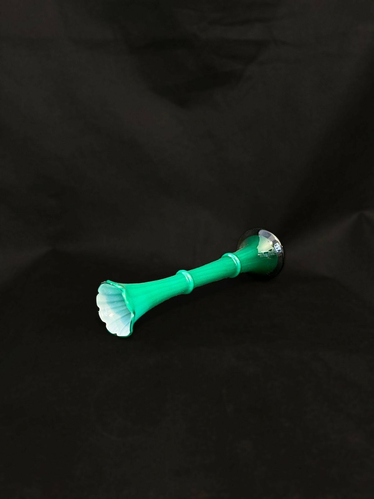 Mid Century Green And Opaline Glass Vase Hand Blown By Carlo Moretti For Murano photo for sale