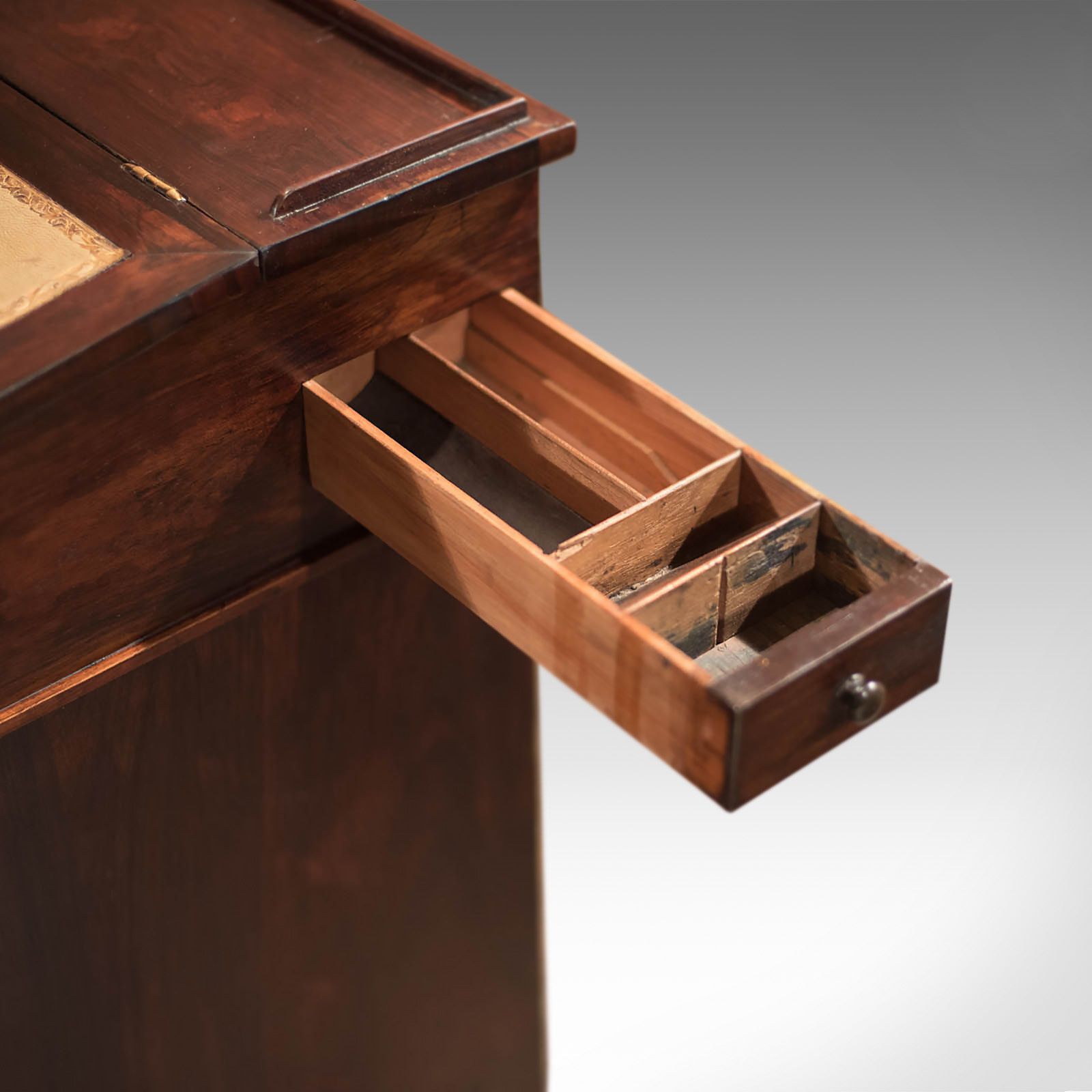 Antique Swivel Top Davenport, Victorian Rosewood Campaign Desk, English C.1850 photo for sale