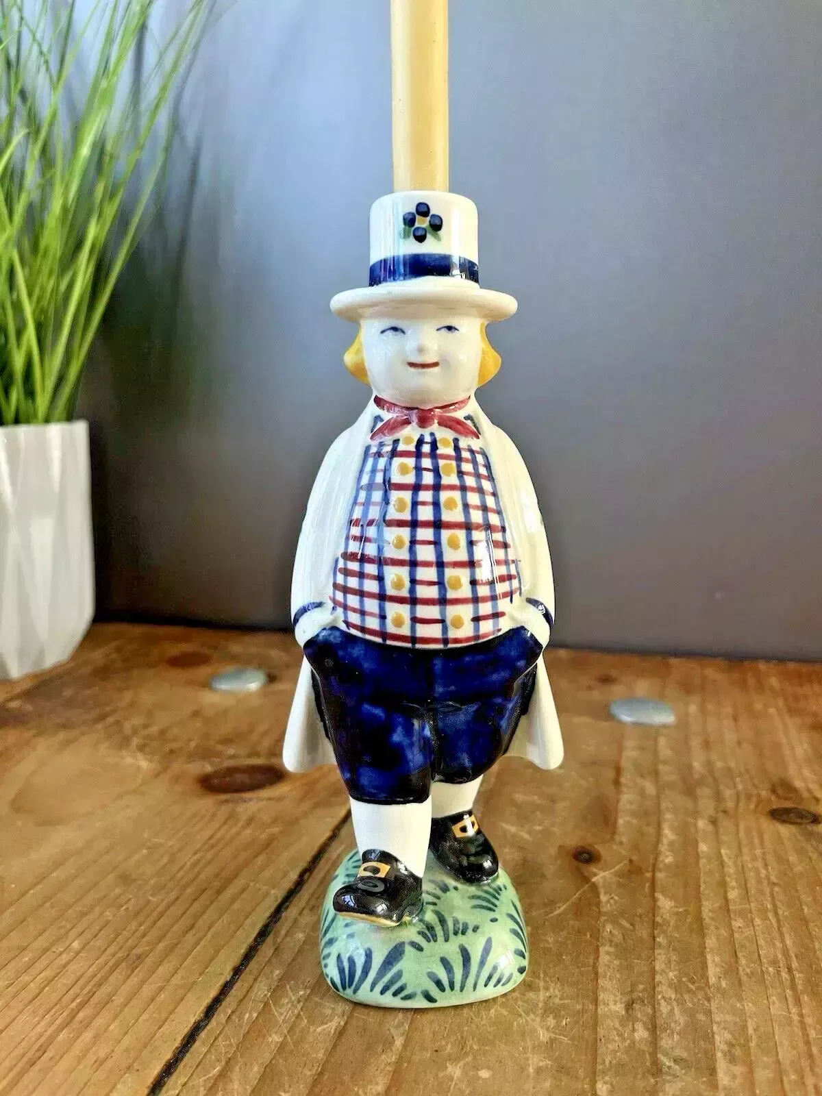Royal Copenhagen Jus Aluminia Farmer Boy Hans Candle Holders Scandi Folk Faience