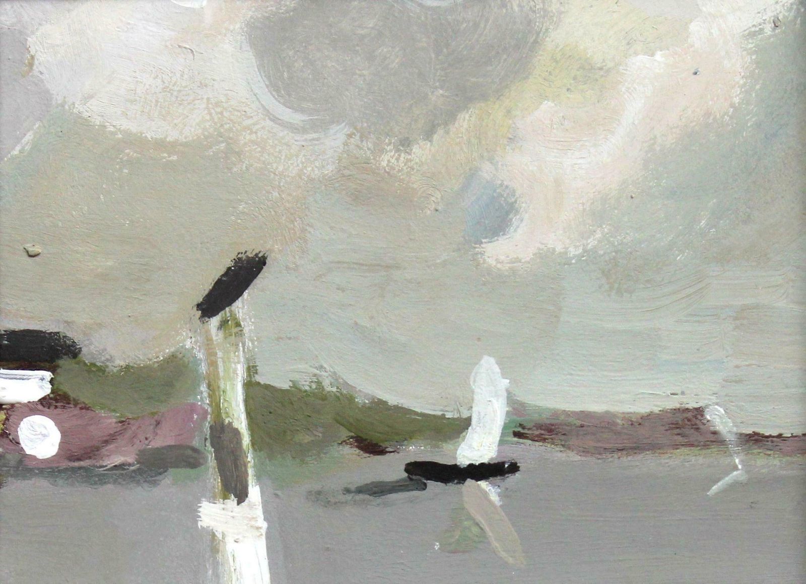Victor Karnauh Landscape With A Sailboat. Oil On Cardboard, 14x19 Cm