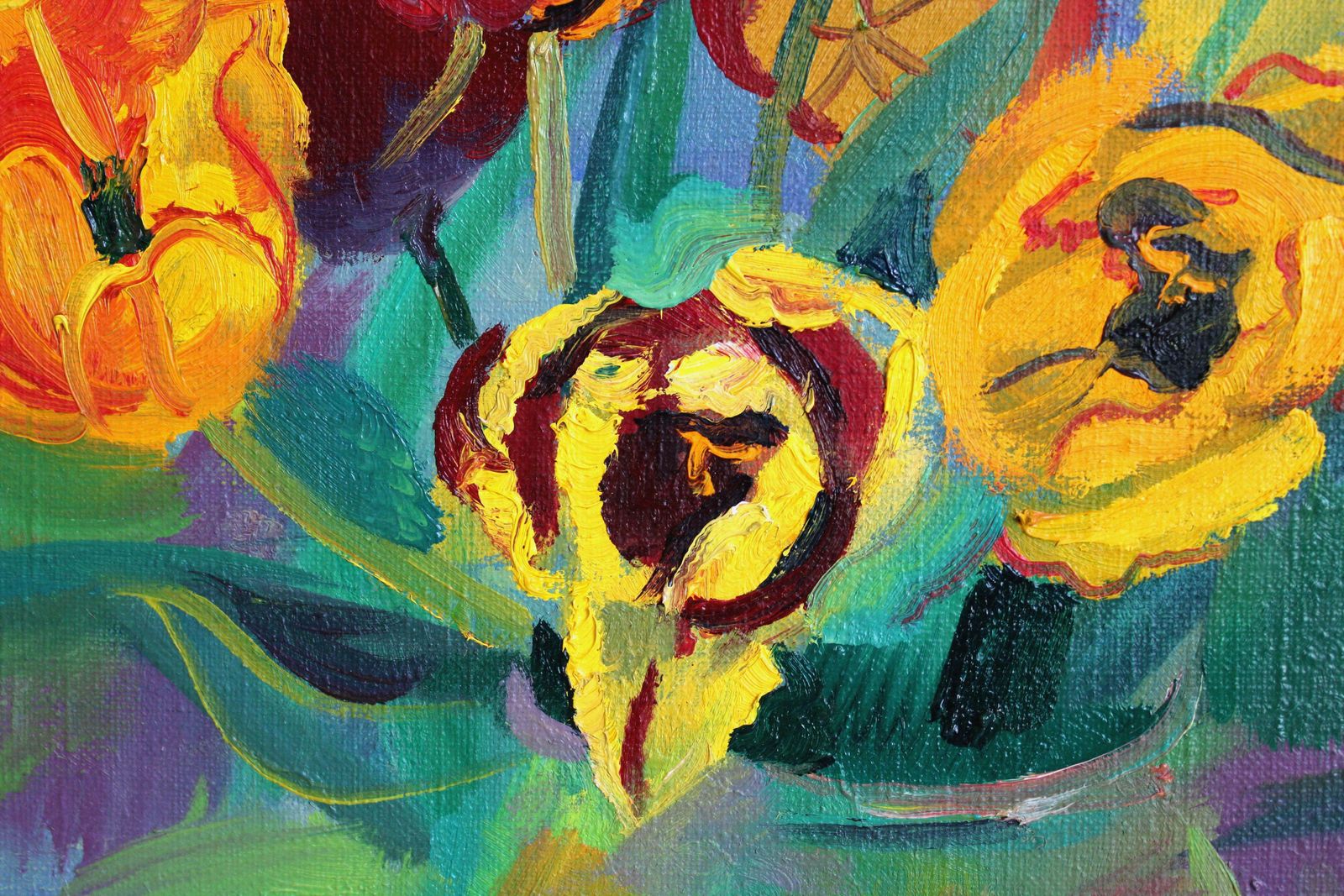 Zita Sudnika Tulips With A Rainbow. Oil On Canvas, 70x80 Cm 2007 photo vintage