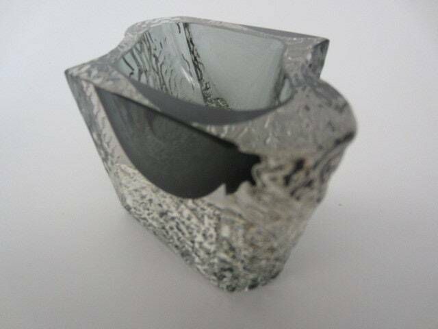 Abstract Smoky Grey Ice Glass Sommerso Bowl Textured Faceted Mandruzzato Murano