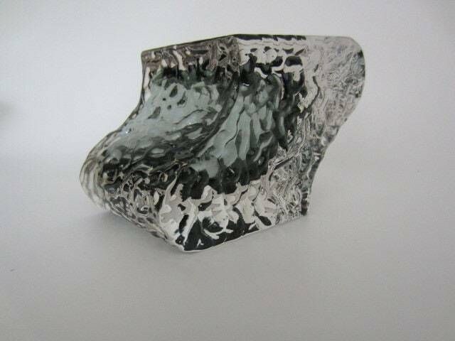 Abstract Smoky Grey Ice Glass Sommerso Bowl Textured Faceted Mandruzzato Murano photo vinterior