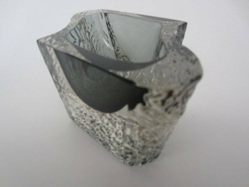 Home Decor Abstract Smoky Grey Ice Glass Sommerso Bowl Textured Faceted Mandruzzato Murano photo