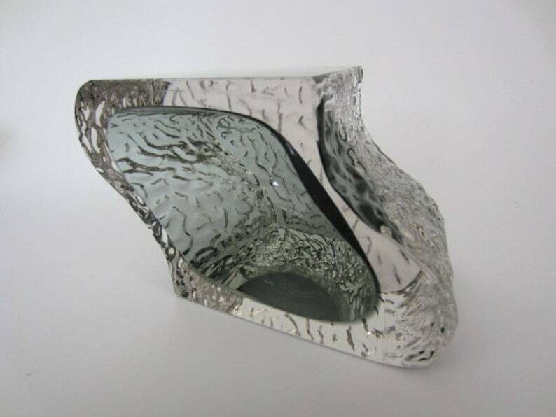 photo buy Abstract Smoky Grey Ice Glass Sommerso Bowl Textured Faceted Mandruzzato Murano