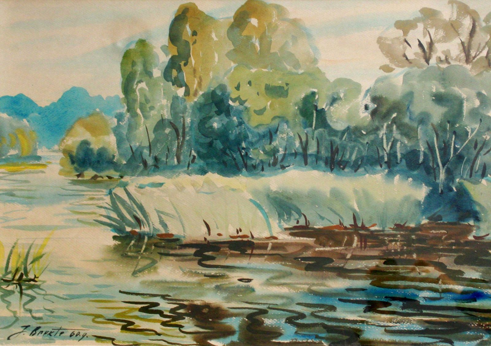 Janis Brekte River. 1960, Watercolor On Paper, 43x61 Cm 1960 photo vinterior