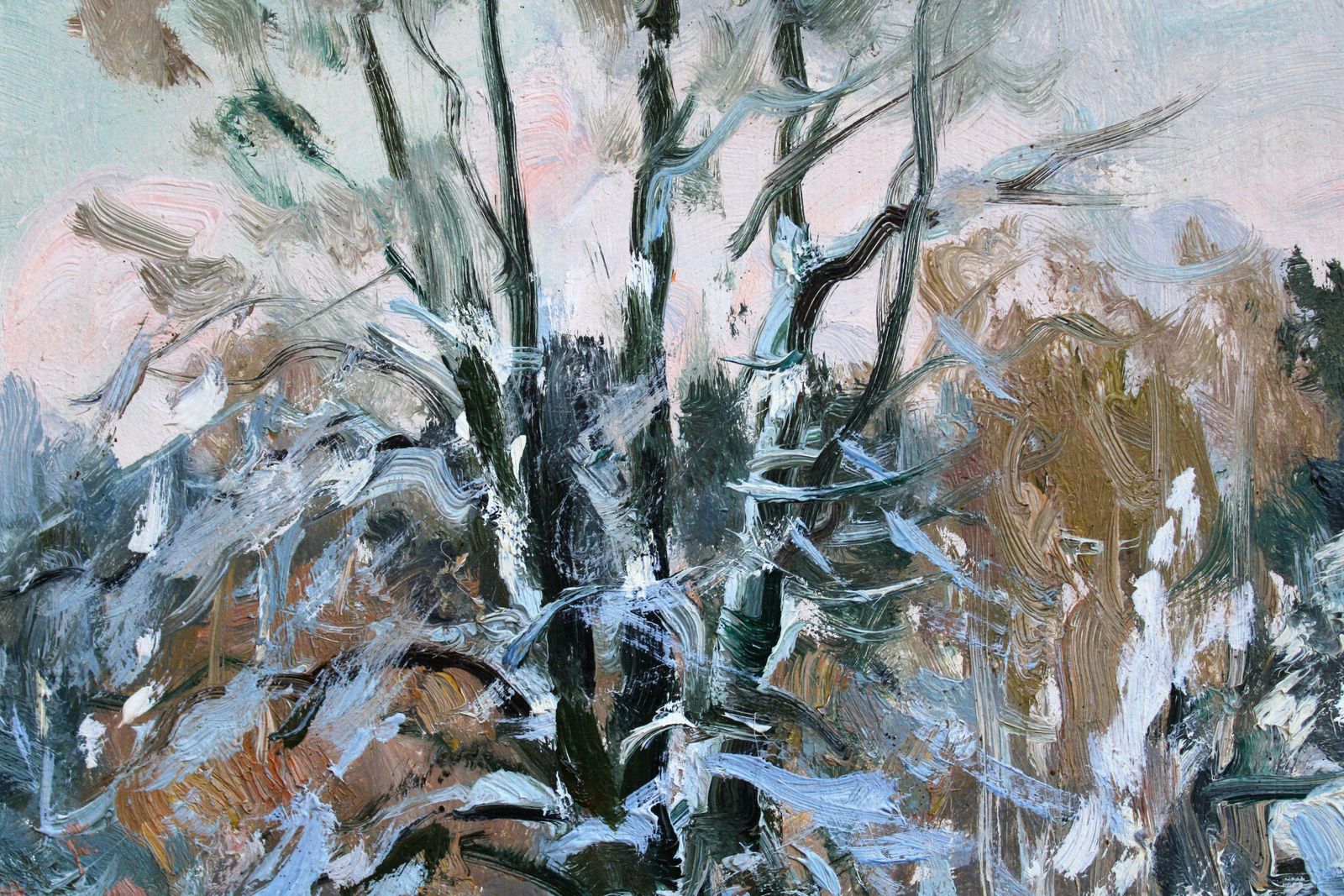 Edgars Vinters Sunny Winter Landscape. 1985, Cardboard, Oil, 45x58 Cm 1985 photo for sale