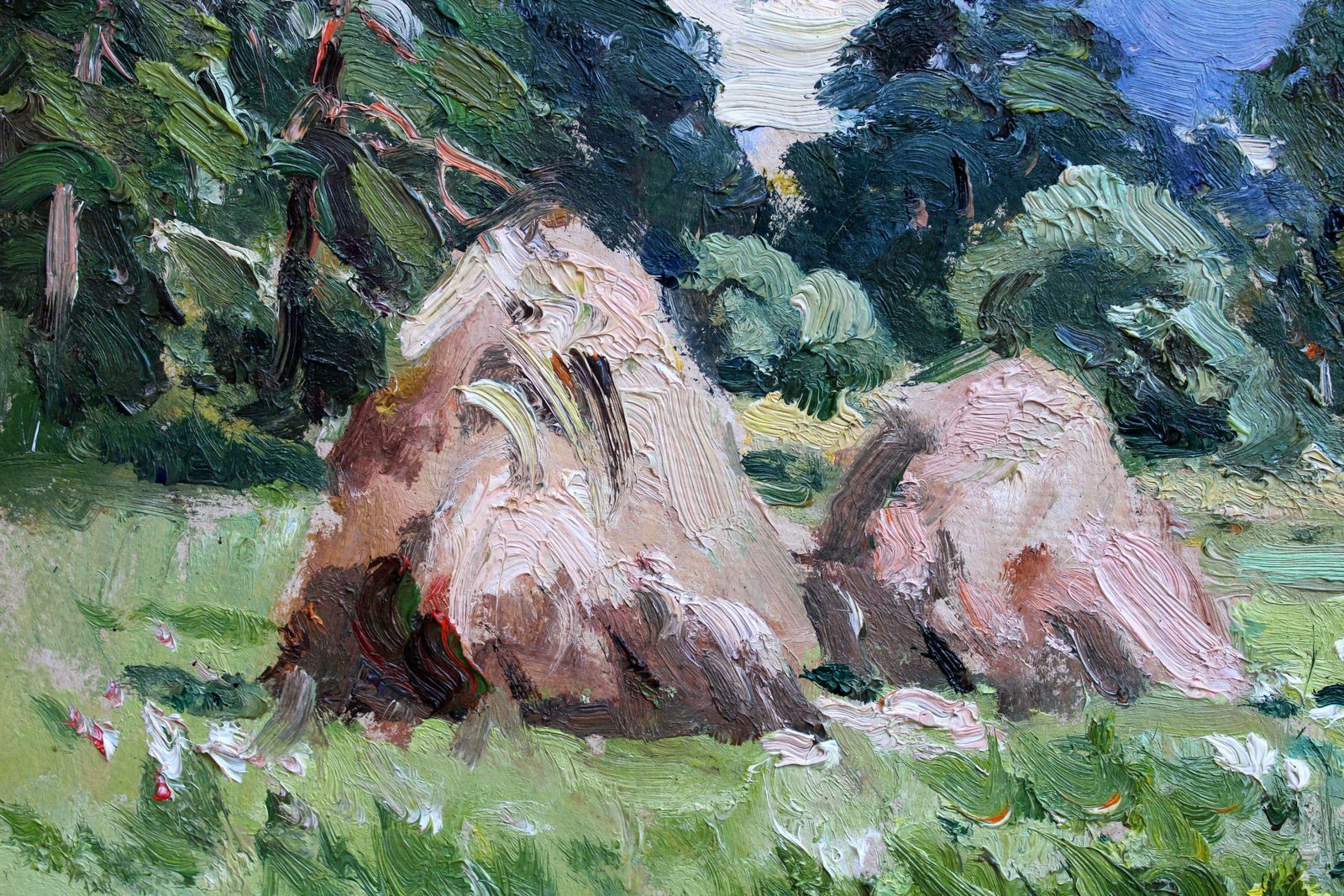 Edgars Vinters Haystacks. 1984, Cardboard, Oil, 40x49.5 Cm 1984 photo for sale