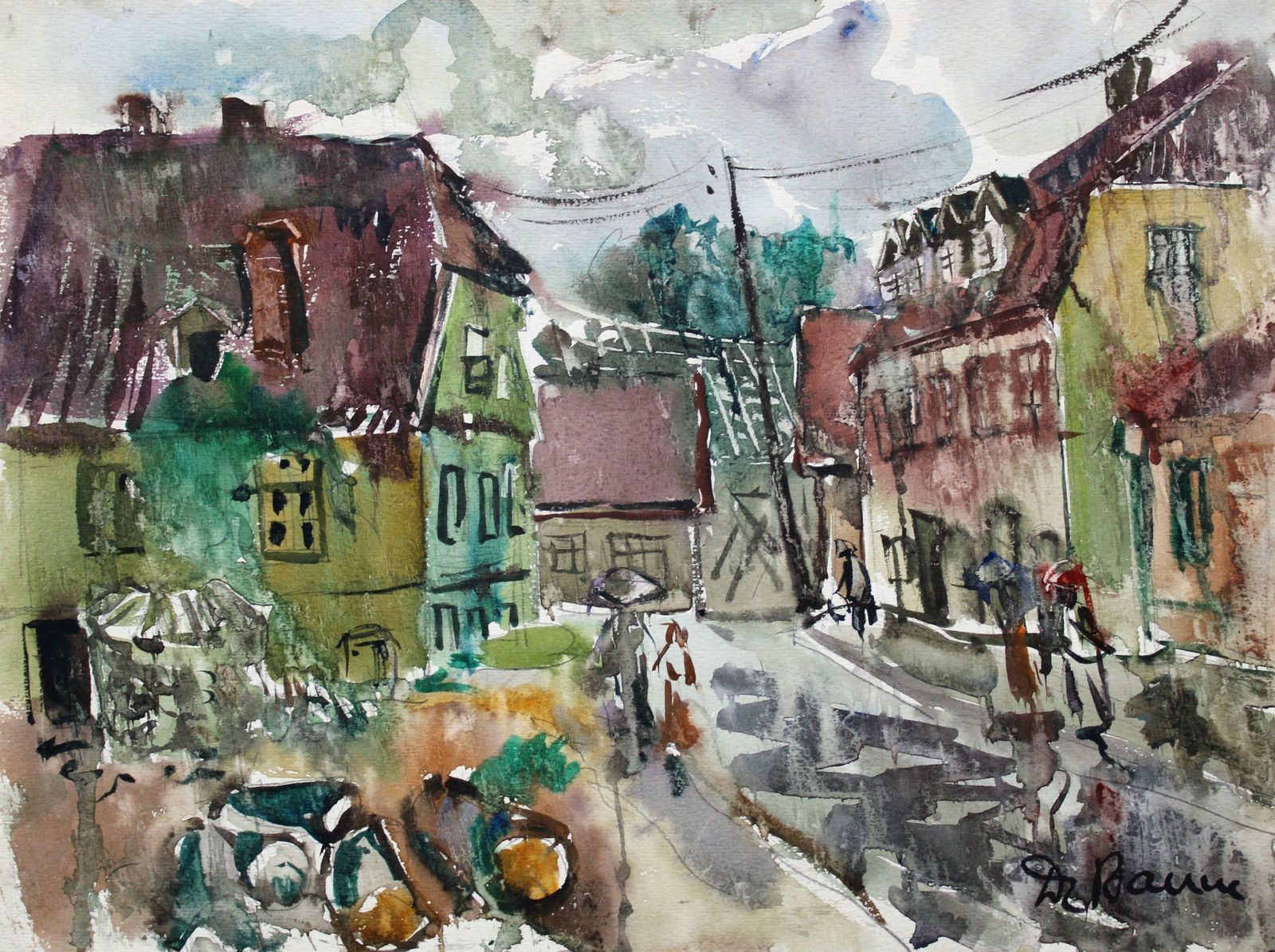 In A Small Town. 1969, Paper, Watercolor, 36x48 Cm 1969