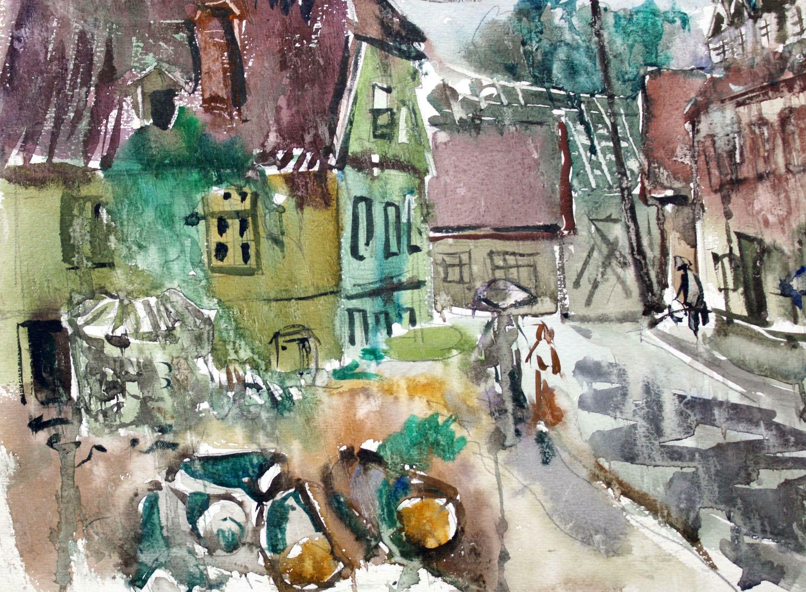 In A Small Town. 1969, Paper, Watercolor, 36x48 Cm 1969 photo for sale