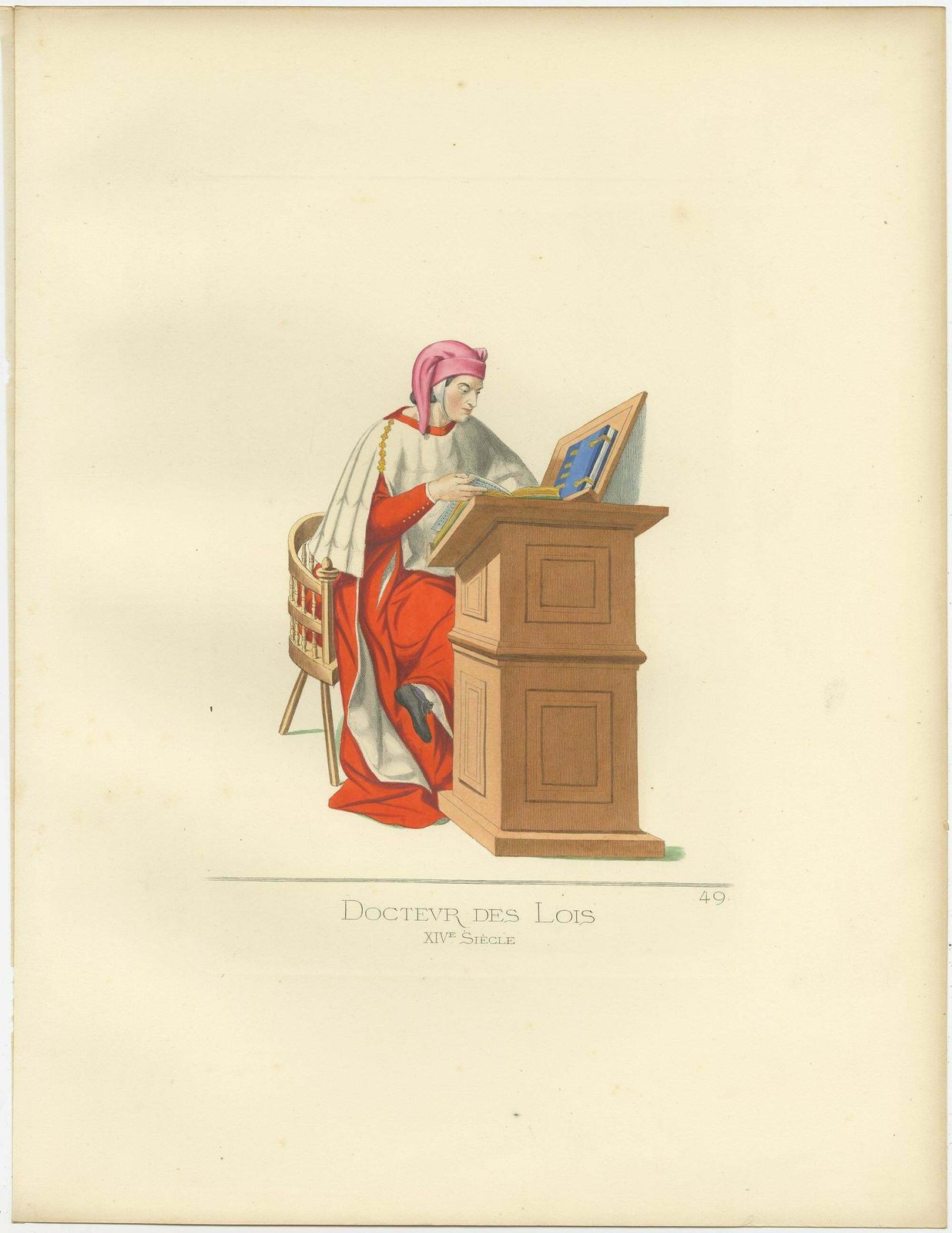 Antique Print Of A 15th Century Italian Law Professor By Bonnard, '1860 photo furniture