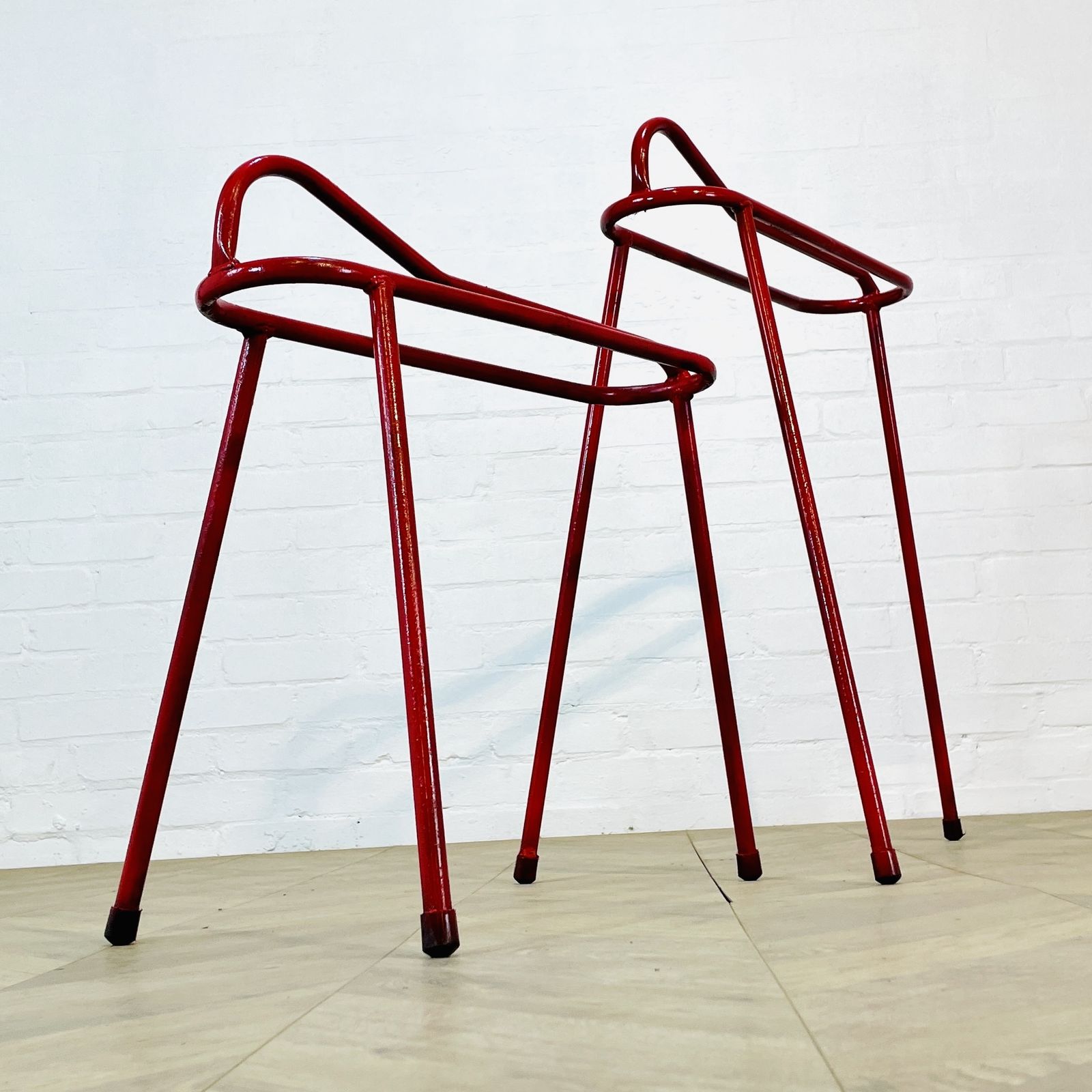 photo furniture Vintage Red Metal Saddle Stands, Set Of 2, 1980s